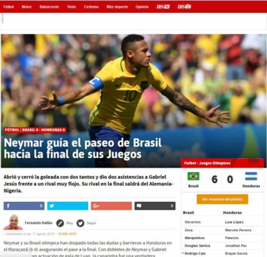 Prensa internacional: Brasil destroza y da paseo ante Honduras