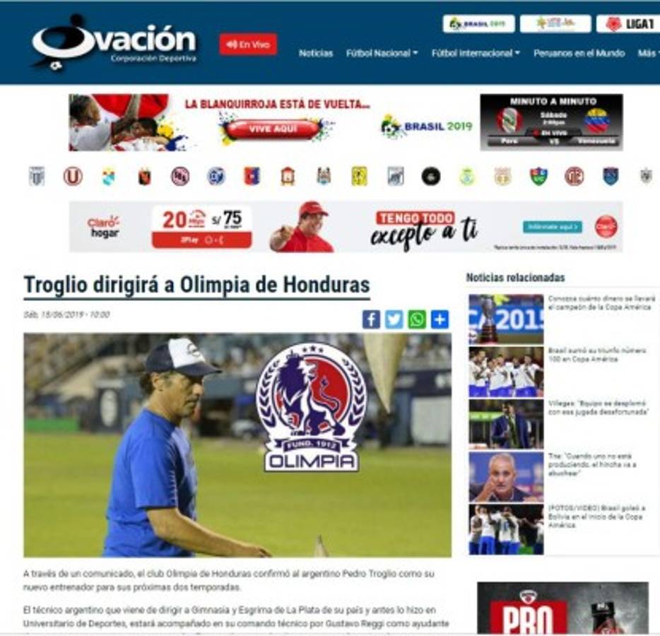 Así reaccionaron los medios internacionales luego de que Pedro Troglio fichara por el Olimpia