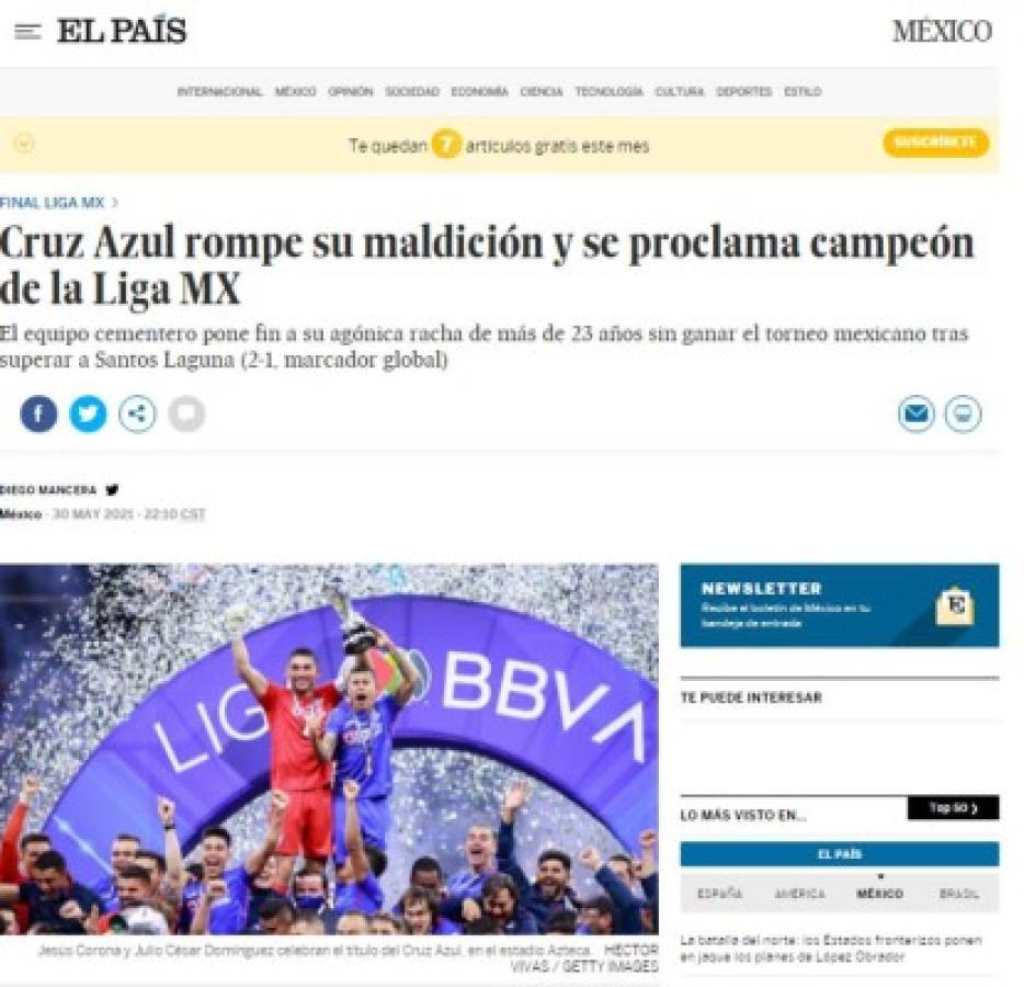 'Acabó el embrujo y AMLO se rinde': Prensa mundial tras el noveno título de Cruz Azul en la Liga MX