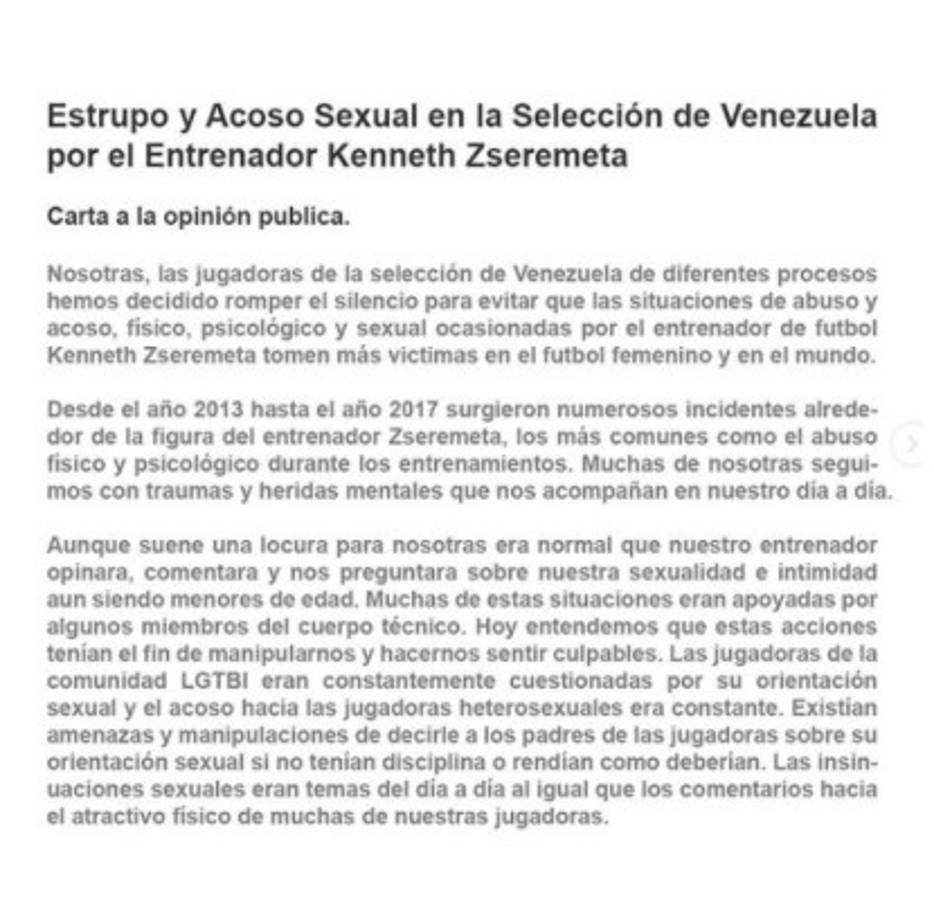 Deyna Castellanos y jugadoras de la selección de Venezuela denuncian de abuso sexual y acoso a extécnico