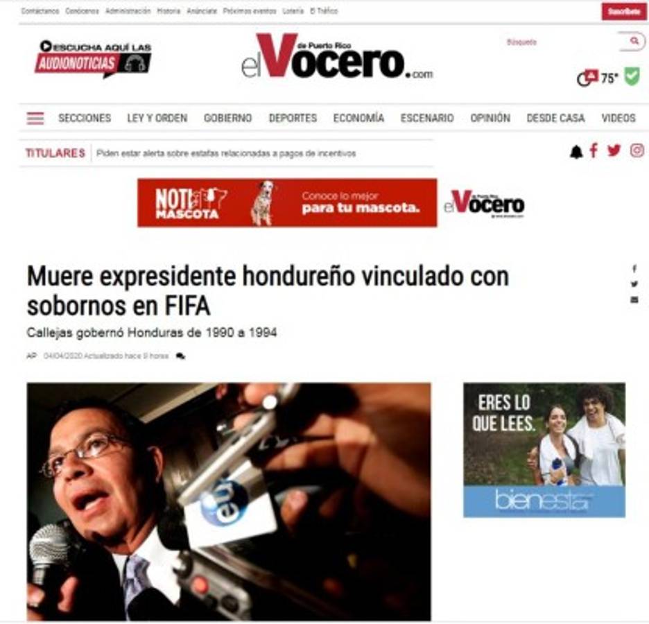 Así reaccionaron medios internacionales tras muerte de Rafael Callejas