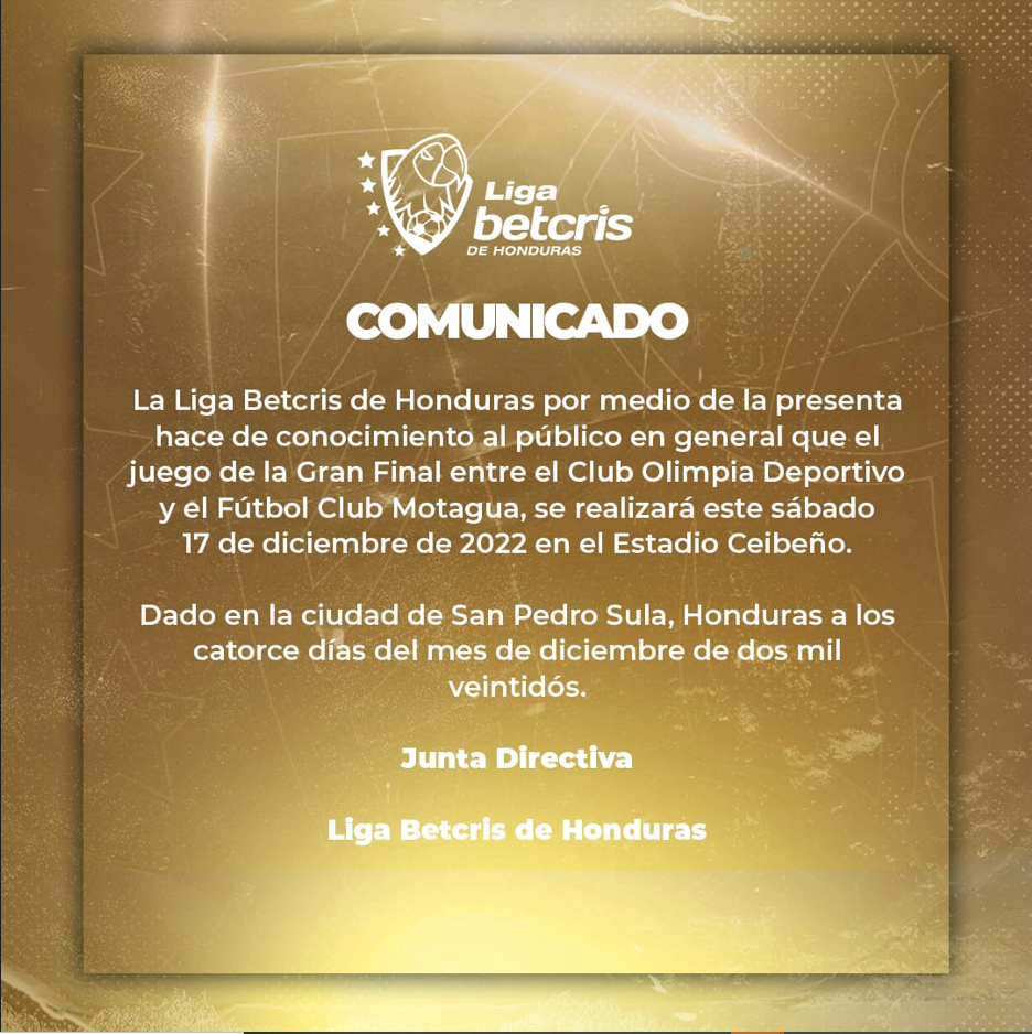 COMUNICADO OFICIAL DE LA LIGA NACIONAL.