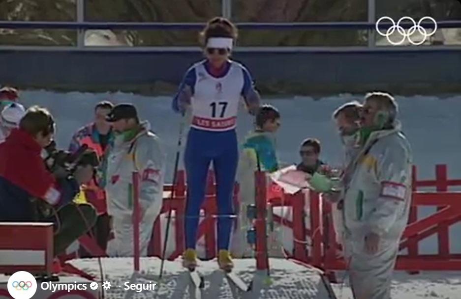 Jenny Palacios-Stillo previo al momento de una de sus participaciones en los Juegos Olímpicos de Inverno en 1992. Foto captura de video
