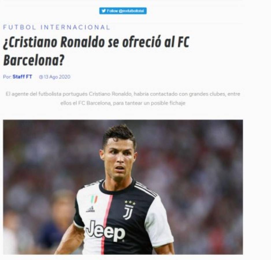 Cristiano Ronaldo y Messi juntos, un sueño de toda la vida: La prensa mundial sobre el bombazo de CR7 al Barcelona