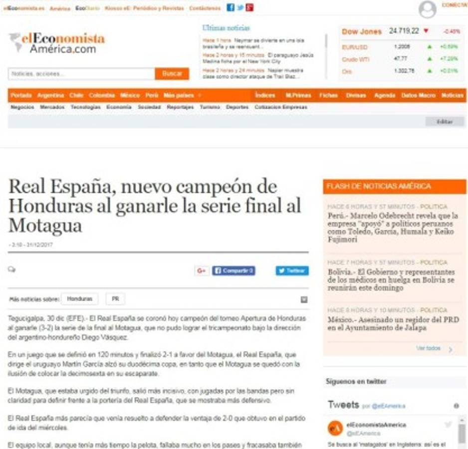 Así felicitan los medios internacionales al Real España tras levantar la 12