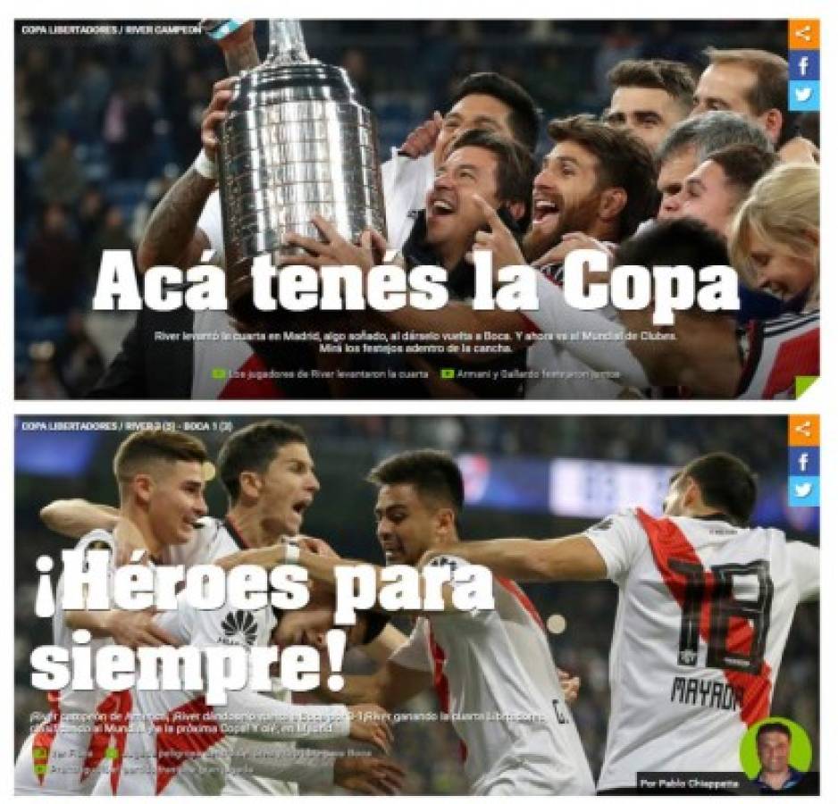 ¡Campeones! La prensa mundial se rinde ante River tras conquistar la Copa Libertadores