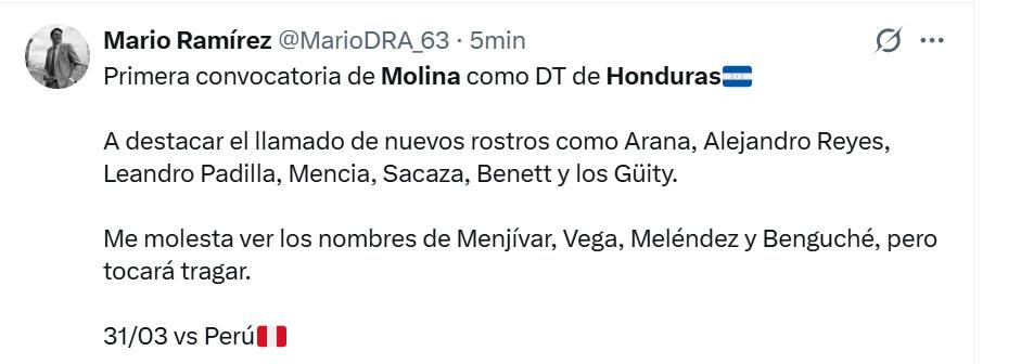 Molina ha vetado a Marathón, la nueva Honduras y el riflazo de Otero: Las reacciones tras la convocatoria ante Perú