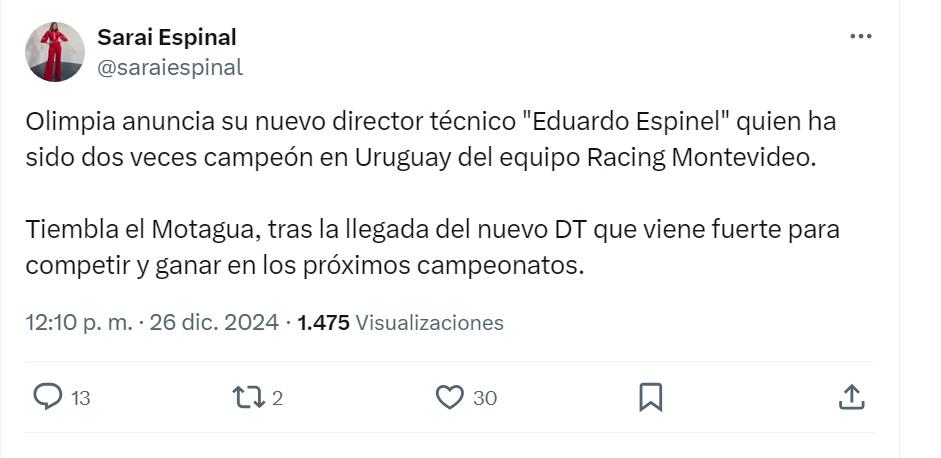“Tiembla Motagua, Troglio le dejó la vara alta y no es perfil bomba”: prensa hondureña e internacional sobre el nombramiento de Eduardo Espinel como DT de Olimpia