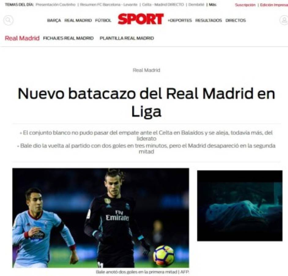 Así reaccionan los medios luego de empate del Real Madrid ante el Celta