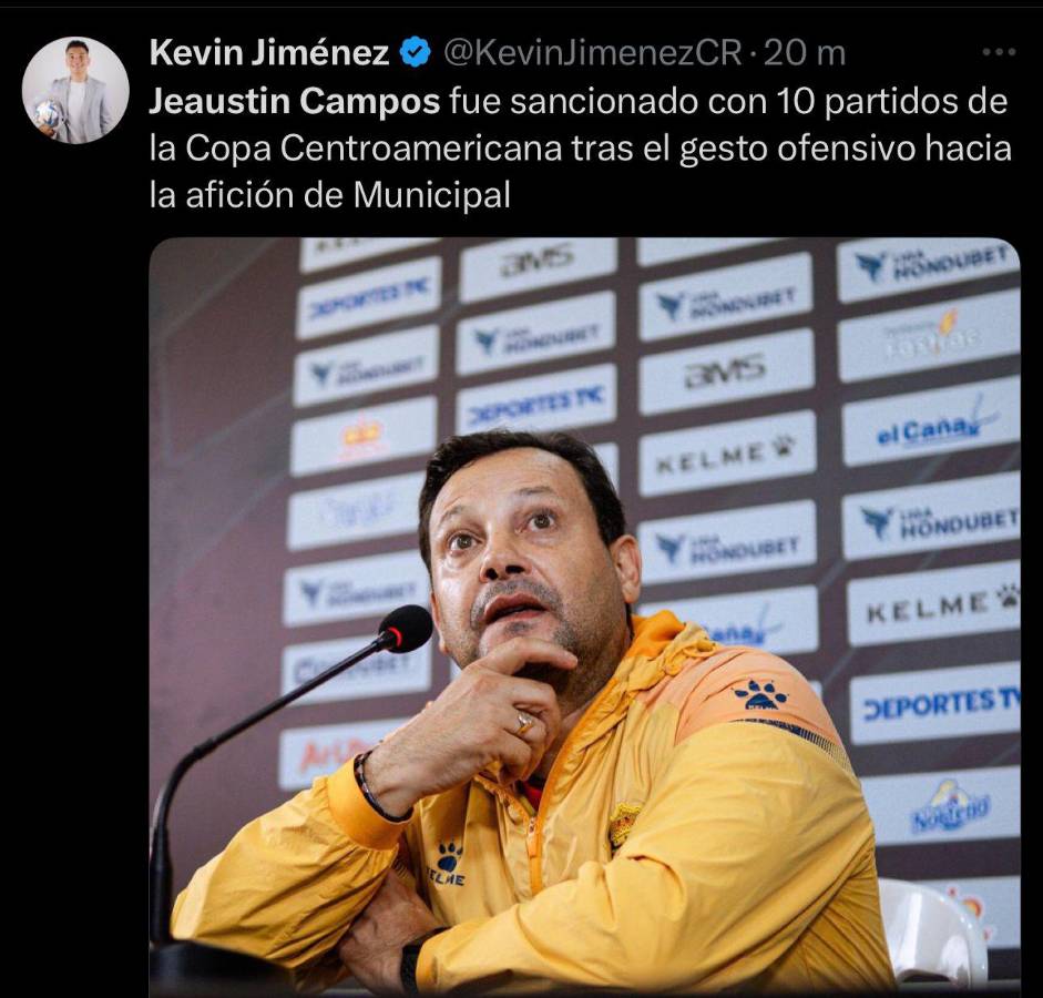 Le salió caro: la prensa tica y hondureña reacciona al castigo de 10 partidos que recibió Campos por parte de Concacaf