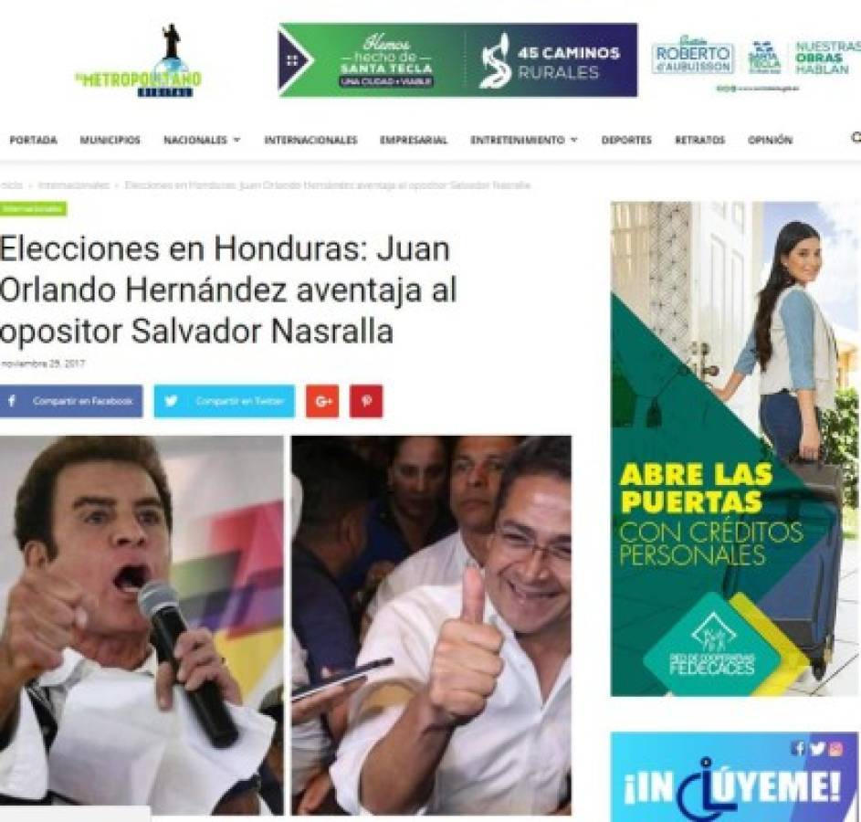 Así titulan medios internacionales remontada de Juan Orlando ante Salvador Nasralla