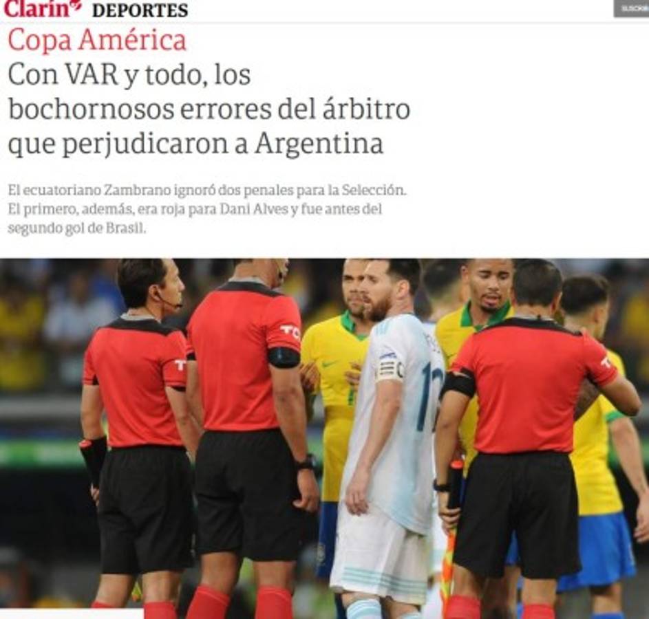 La prensa argentina culpa al árbitro de la derrota contra Brasil: 'SinVARgüenzas'  