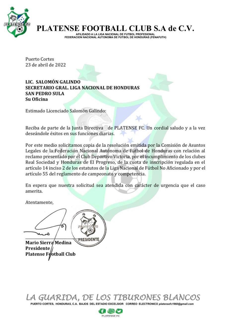 Platense solicita con urgencia a Liga Nacional la resolución de Fenafuth; se oponen a que el caso se decida mediante votación