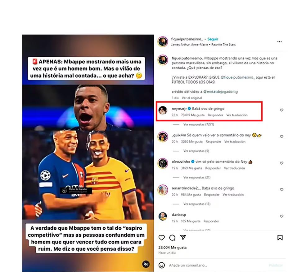 Neymar aprovechó para atacar a Mbappé de forma despectiva.