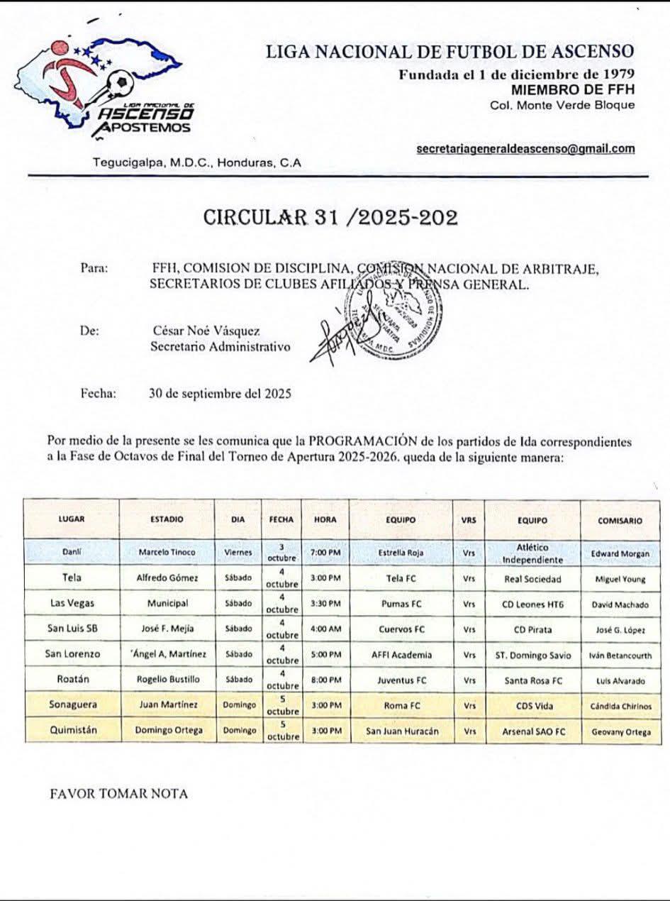 Las fechas y horarios confirmados de la ida de octavos de final de Liga de Ascenso.