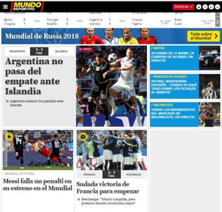 Prensa mundial: Messi el señalado por empate de Argentina ante Islandia