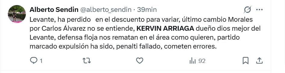 Es dueño del Levante y es una bestia: aficionados explotan tras el gol de Kervin Arriaga en España