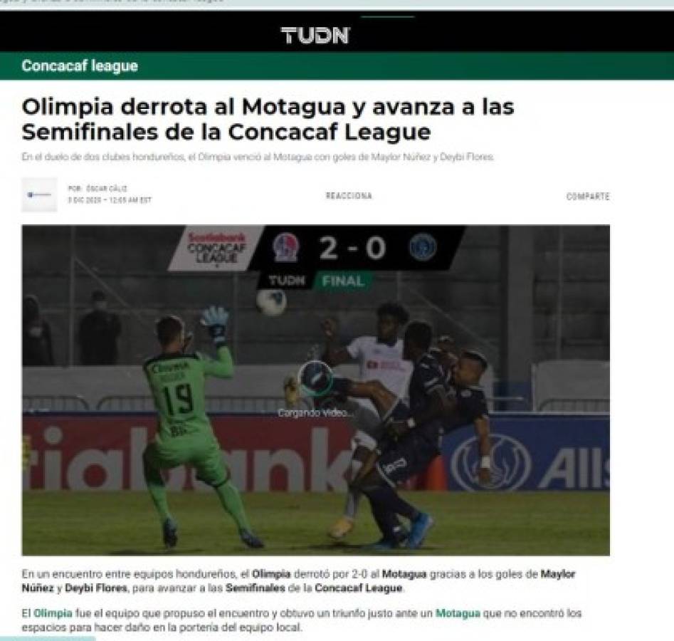 'El León impone autoridad': La prensa internacional sobre la eliminación de Olimpia a Motagua en Liga Concacaf  