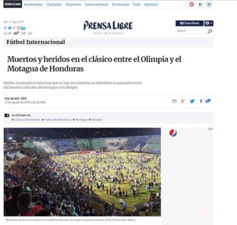 Lo que dice la prensa internacional sobre enfrentamientos entre barras del Olimpia y Motagua