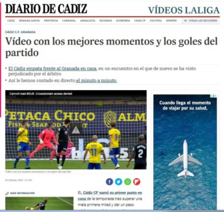 'Dolor de cabeza constante': Lo que dice la prensa del Choco y Cádiz tras el empate con Granada