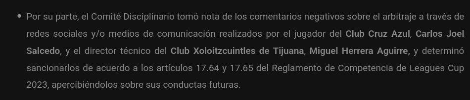 Comité Disciplinario de la Leagues Cup sobre la sanción a Carlos Salcedo.