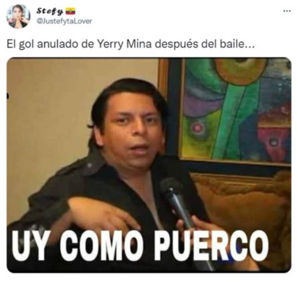 Yerry Mina anota en el Colombia-Ecuador en el minuto 100, se fue a bailar, el VAR lo anula y lo reventaron con memes
