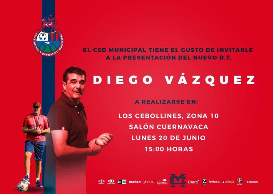 Diego Vázquez será presentado el próximo lunes en Municipal y ya prepara amistosos ante Motagua y Olimpia en Estados Unidos