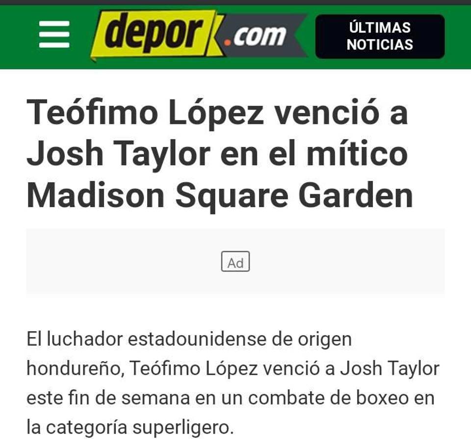 Así reaccionó la prensa internacional a la victoria de Teófimo López ante Josh Taylor por el cinturón OMB del peso superligero