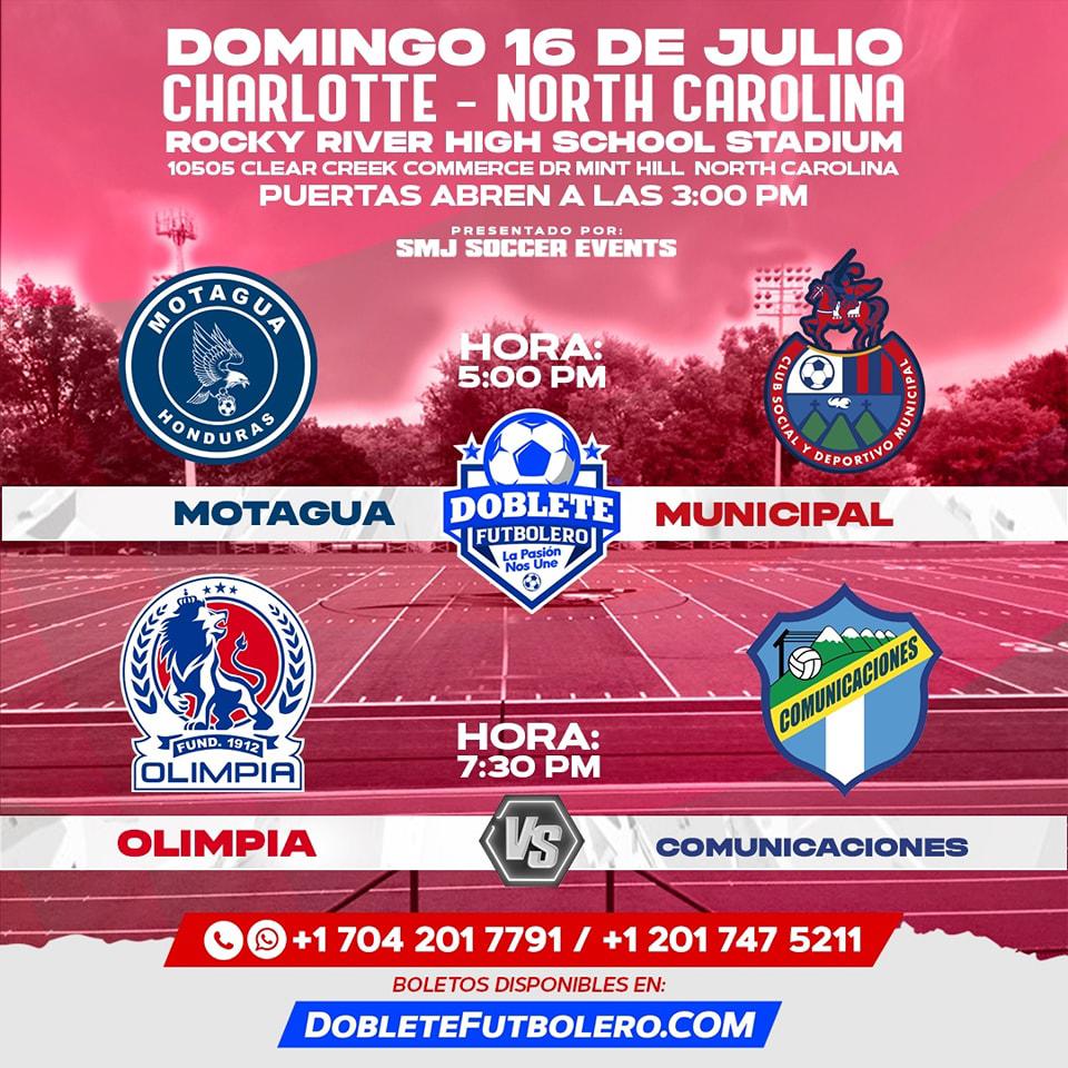 El Rocky River de Charlotte, Carolina del Norte albergará el Doblete Futbolero entre Motagua-Municipal y Olimpia-Comunicaciones.