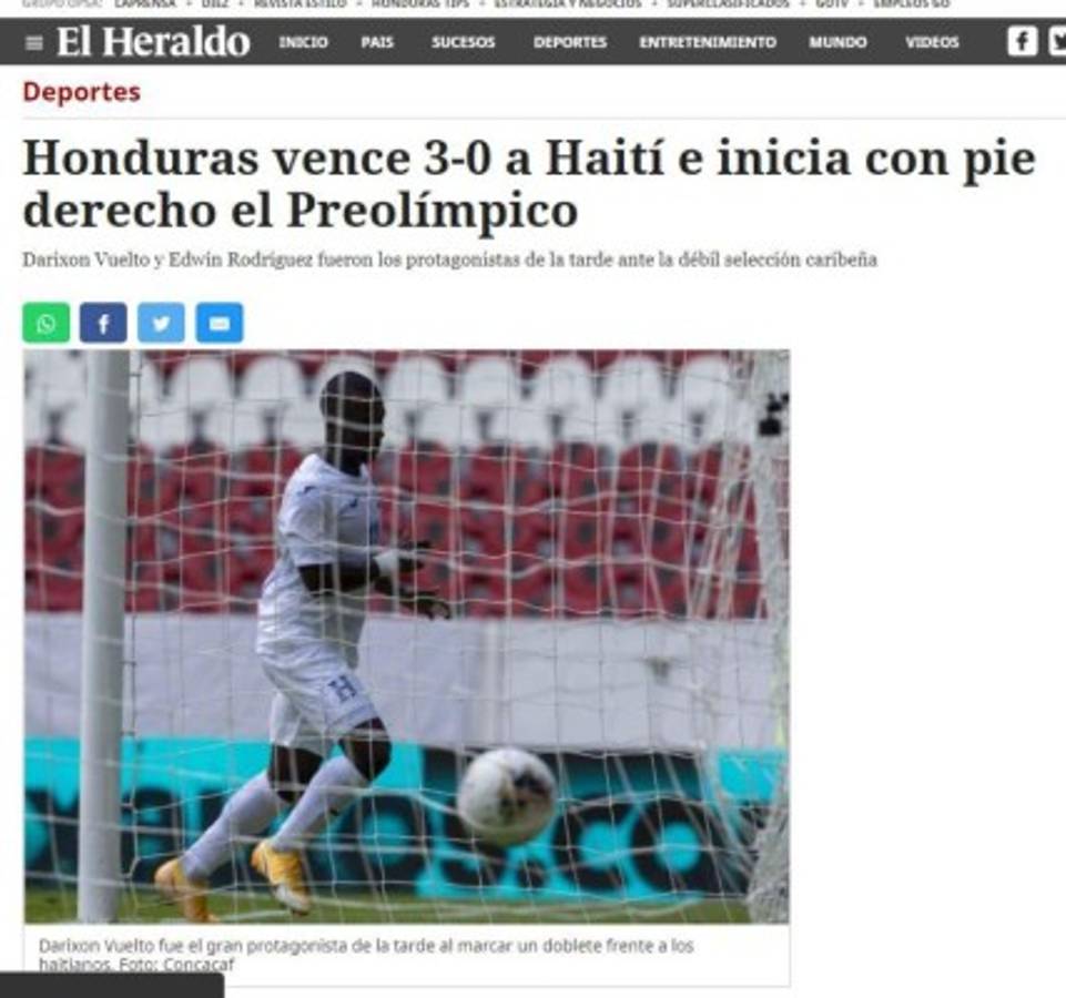 Lo que dicen los medios sobre el debut y victoria de Honduras ante Haití en el Preolímpico 2021