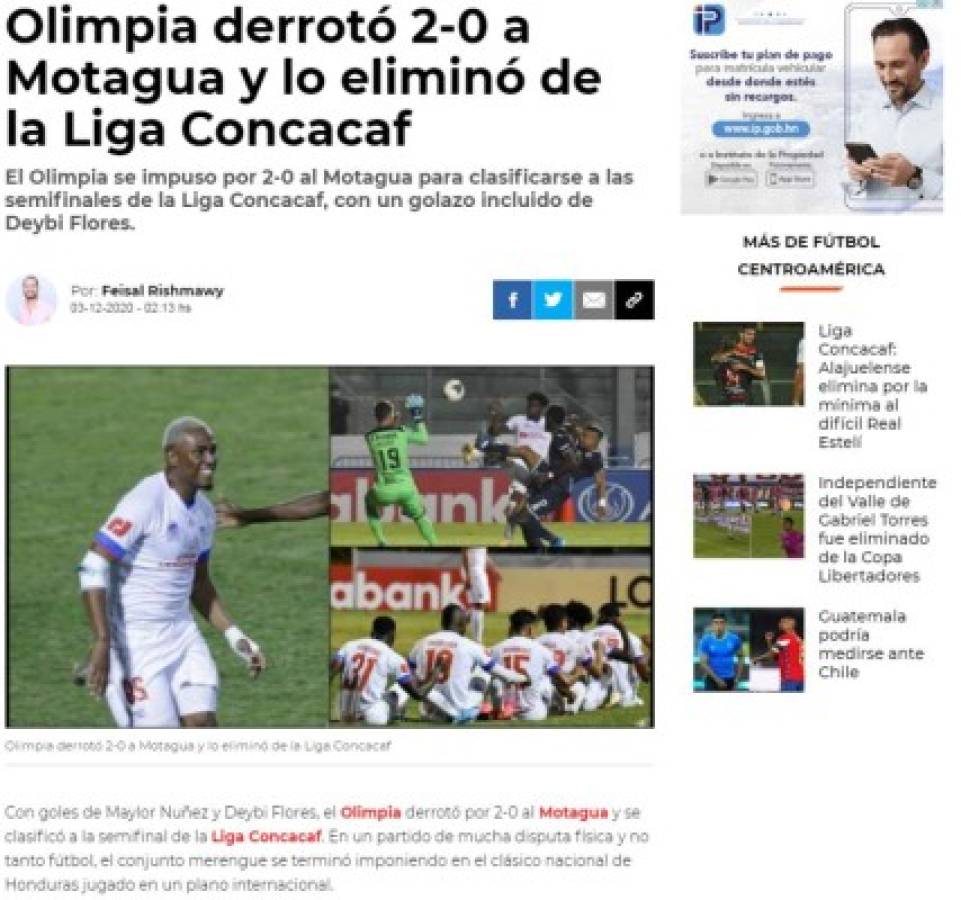 'El León impone autoridad': La prensa internacional sobre la eliminación de Olimpia a Motagua en Liga Concacaf  