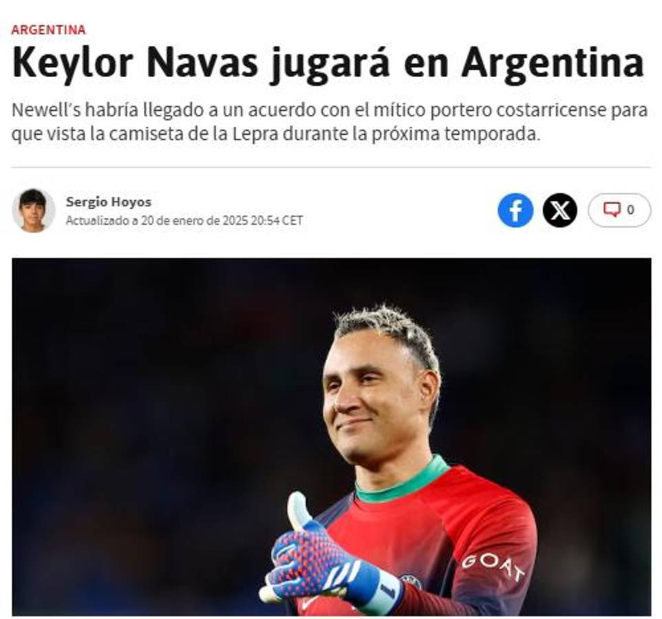 “Bombazo que sacude el mercado; leyenda”: prensa argentina reacciona con la llegada de Keylor Navas