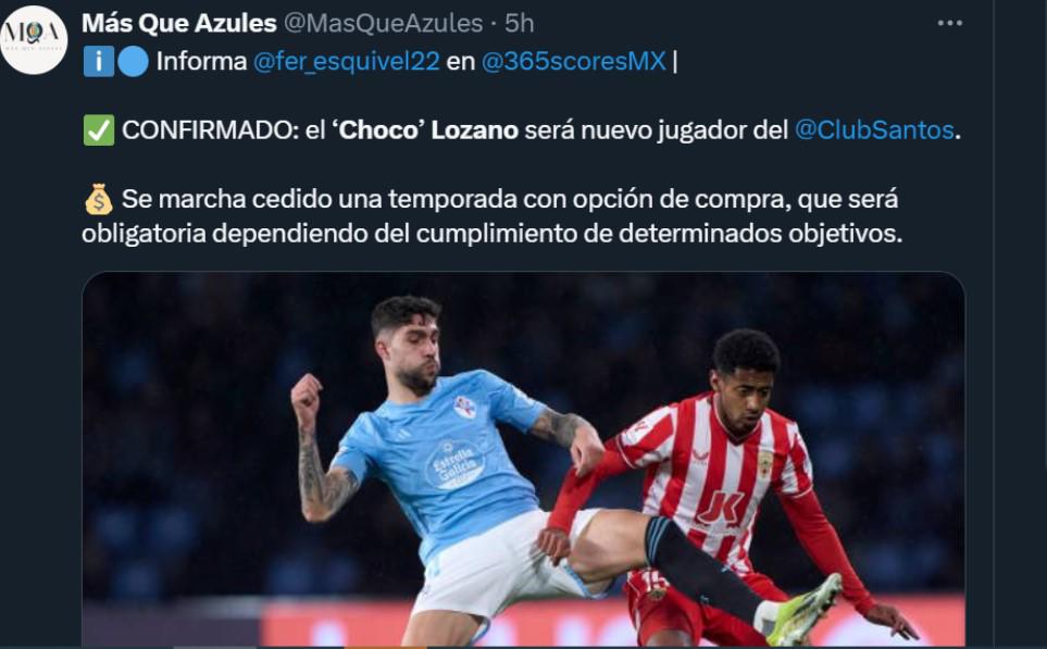 Prensa de México revela fecha de aterrizaje del Choco Lozano tras fichar por Santos: “Es un delantero de trayectoria”
