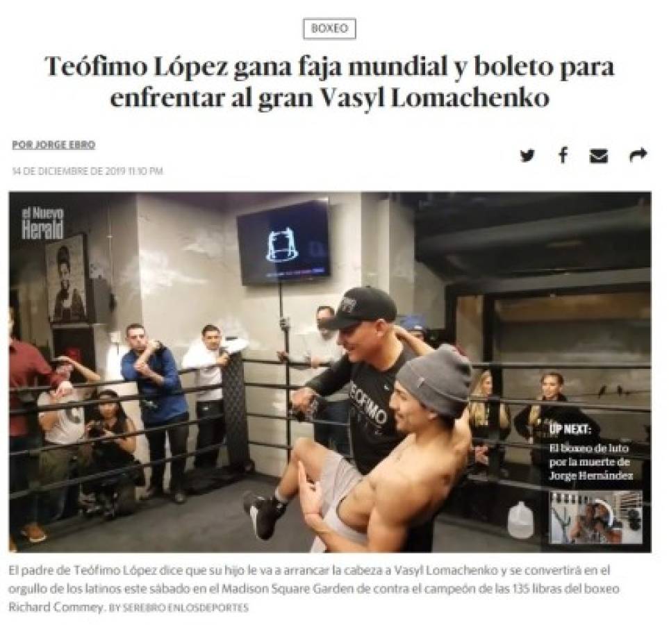 Así amanece la prensa internacional tras el título mundial de Téofimo López