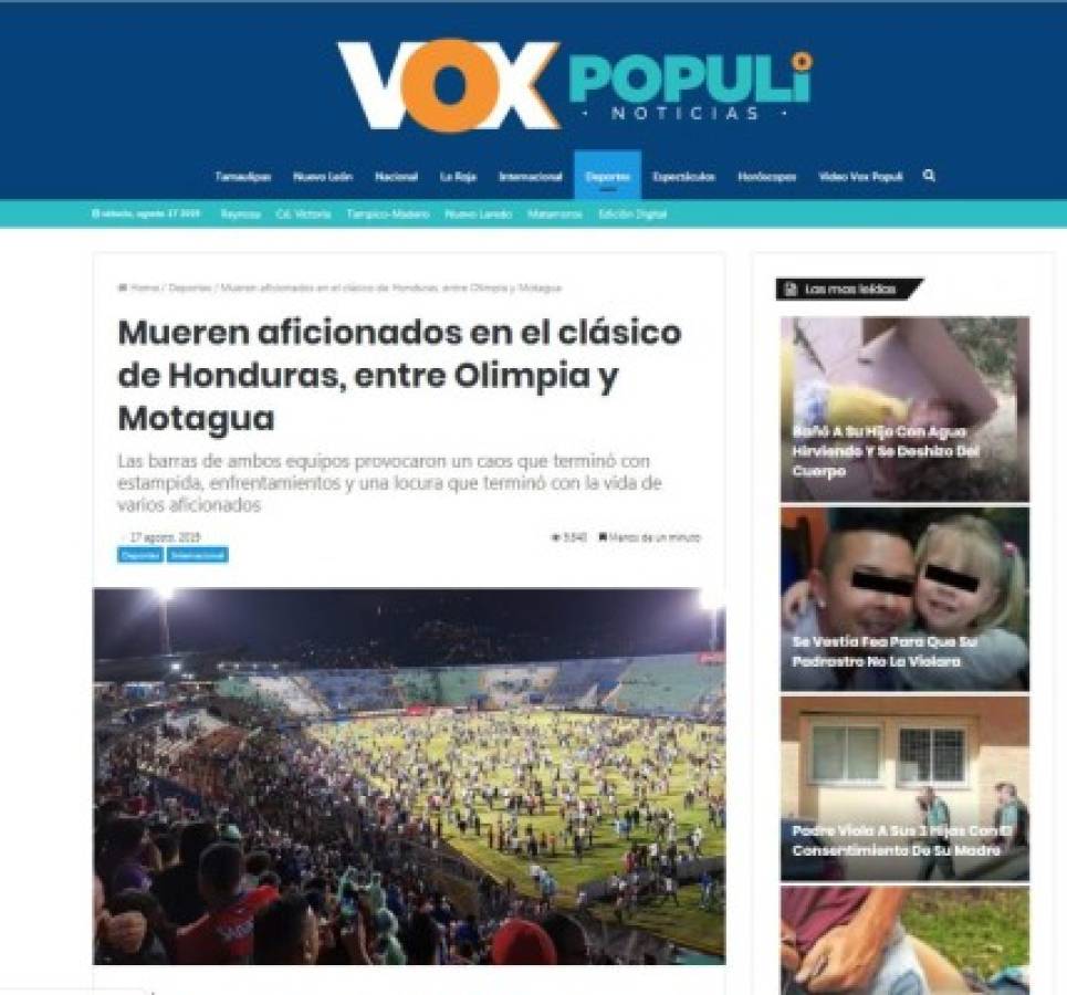 Lo que dice la prensa internacional sobre enfrentamientos entre barras del Olimpia y Motagua