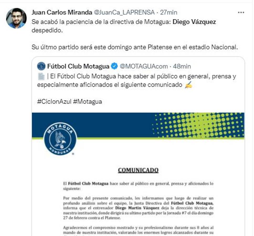 ¡Uno pide reconocimiento en el Nacional! La reacción de periodistas y aficionados tras la salida de Diego Vázquez de Motagua