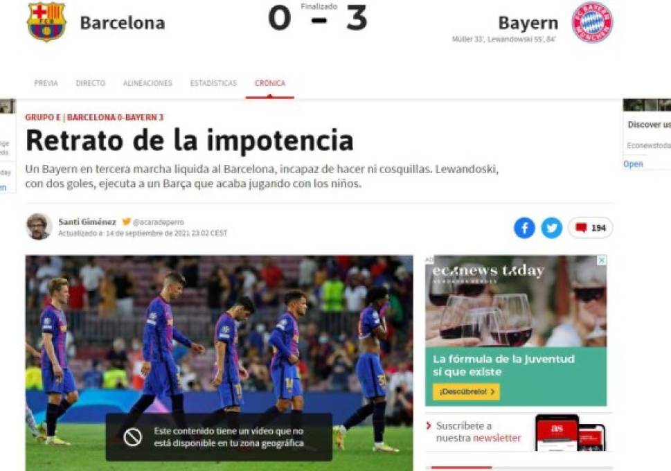 'Ya no es rival': Lo que dice la prensa mundial tras humillante derrota del Barcelona ante Bayern Múnich