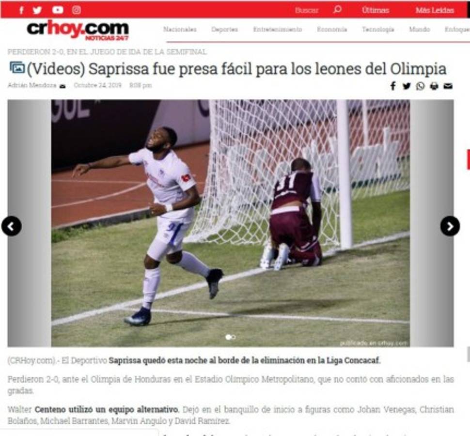 Medios ticos sobre triunfo de Olimpia a Saprissa: Al León catracho le encanta el paté