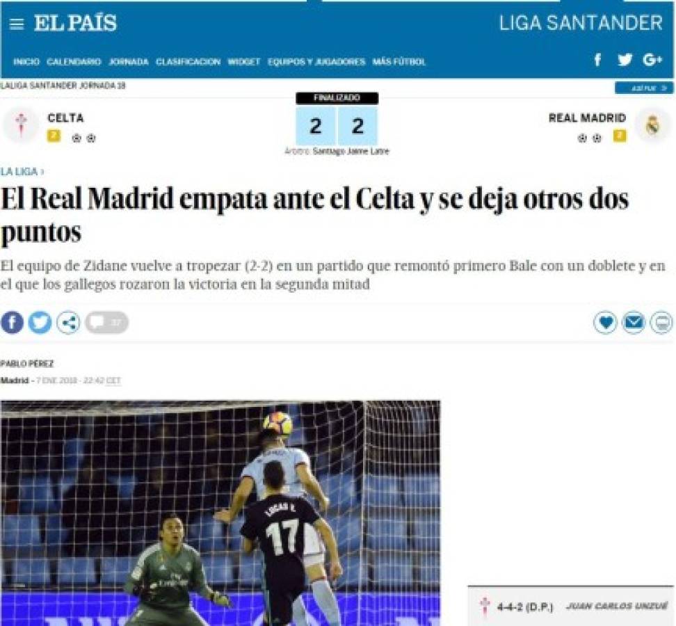 Así reaccionan los medios luego de empate del Real Madrid ante el Celta