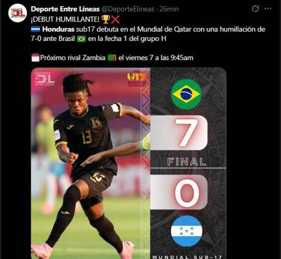 Debut humillante, Pudieron ser 10: lo que dice la prensa tras la goleada de Brasil a Honduras en el Mundial Sub-17
