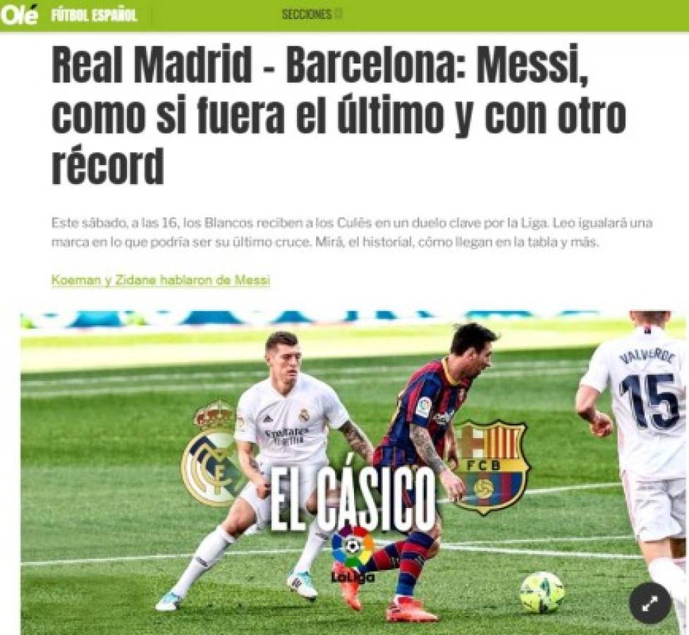 '¿Su último Clásico?': Messi se roba las portadas Real Madrid-Barcelona de la liga española