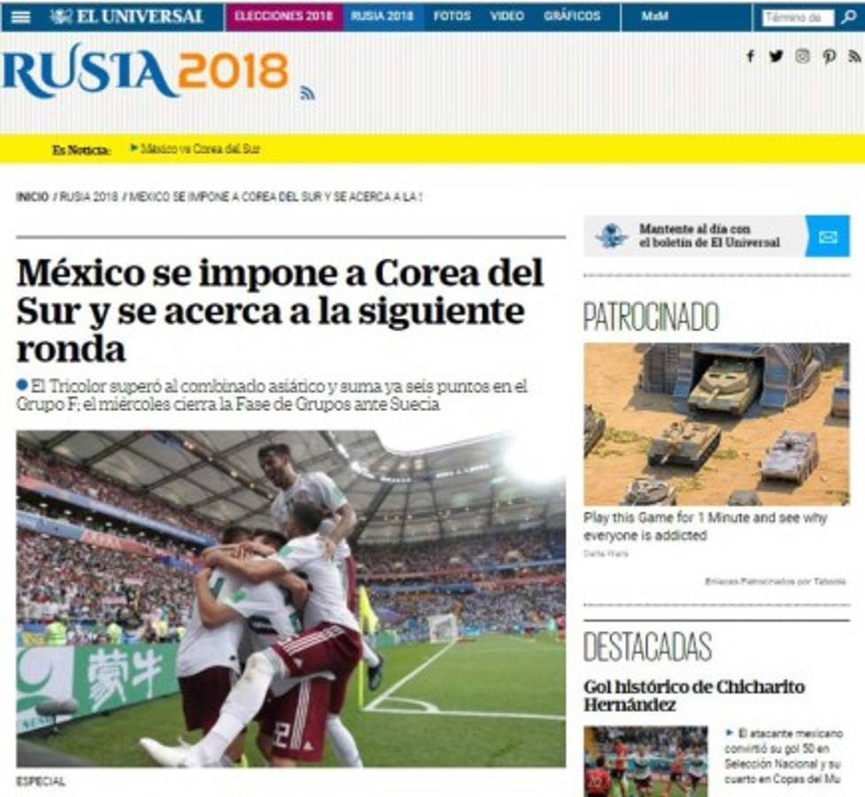 Bien chingones: Prensa mundial se rinde a México por nuevo triunfo en Mundial de Rusia