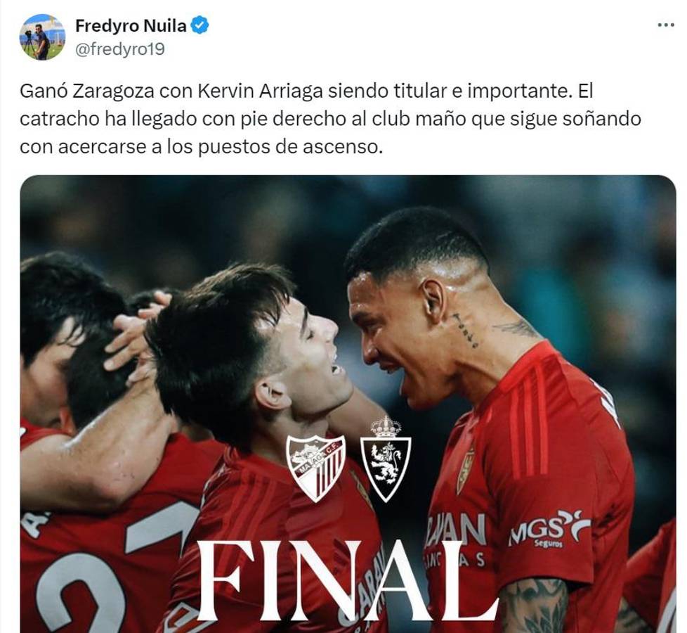 “Estoy enamorado del fichaje de Kervin Arriaga”: aficionados del Zaragoza y periodistas llenan de elogios al hondureño tras victoria contra Málaga