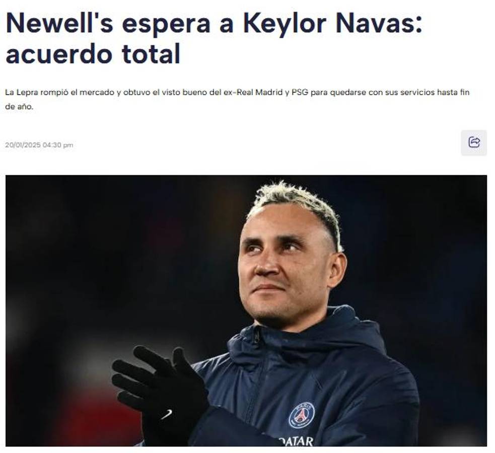 “Bombazo que sacude el mercado; leyenda”: prensa argentina reacciona con la llegada de Keylor Navas