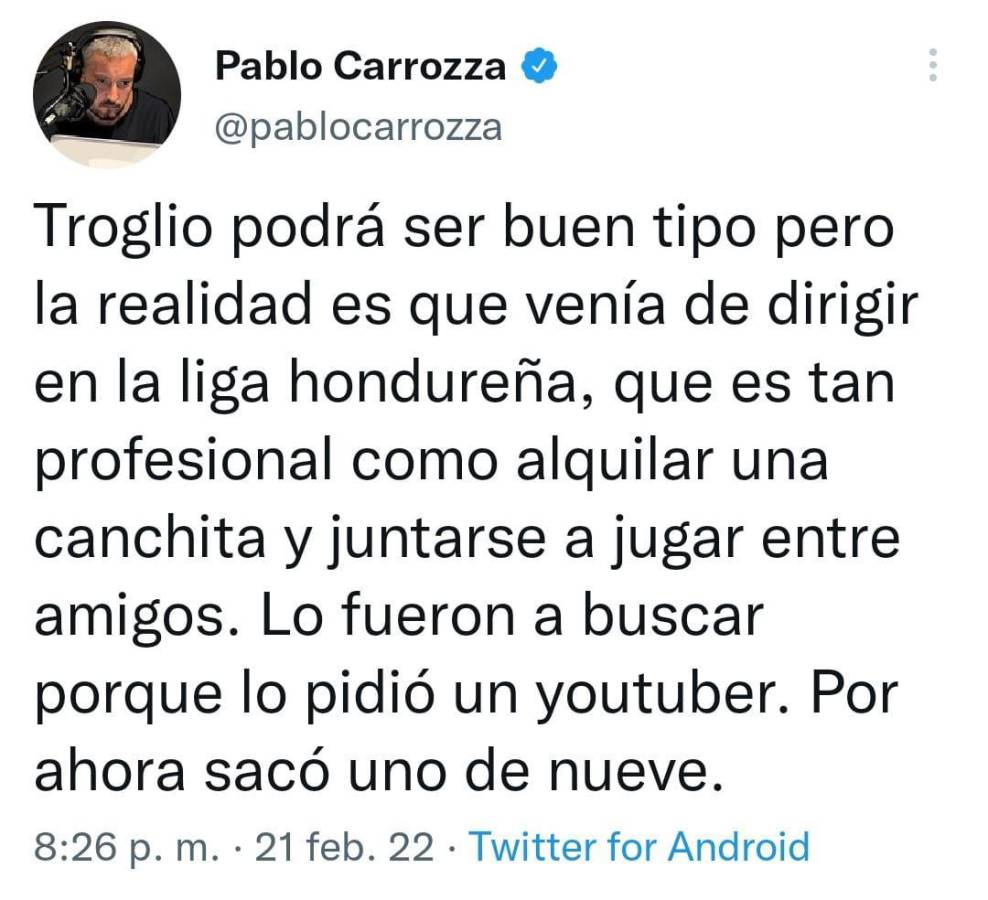 Periodista argentino critica fuertemente a Pedro Troglio y a la liga hondureña tras sus malos resultados con San Lorenzo