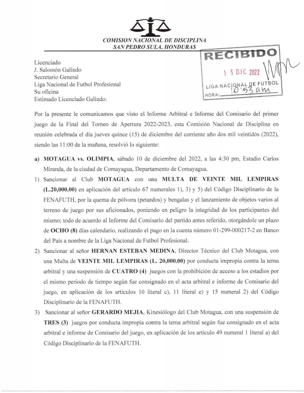 Comisión de Disciplina no perdona a la Tota Medina y le prohíbe ingresar al Estadio Ceibeño en la Gran Final Olimpia-Motagua