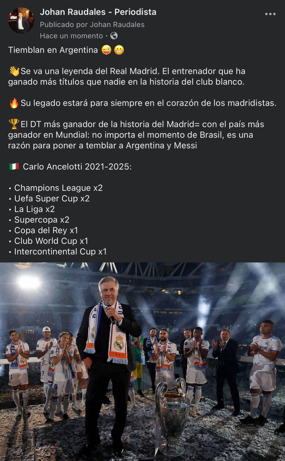 Tiemblan en Argentina, Nombramiento histórico: así reacciona la prensa tras el fichaje de Ancelotti a Brasil