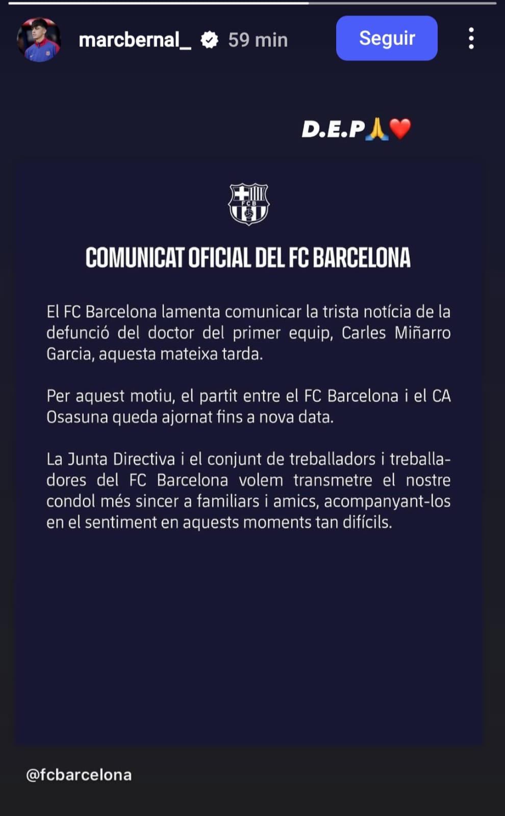 Jugadores del Barcelona, destrozados por la muerte del doctor Carles Miñarro: “aún no me lo creo”