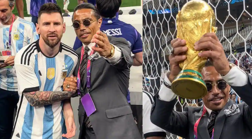 Salt Bae se saltó al campo y comenzó a tomarse fotos con la Copa del Mundo y futbolistas.