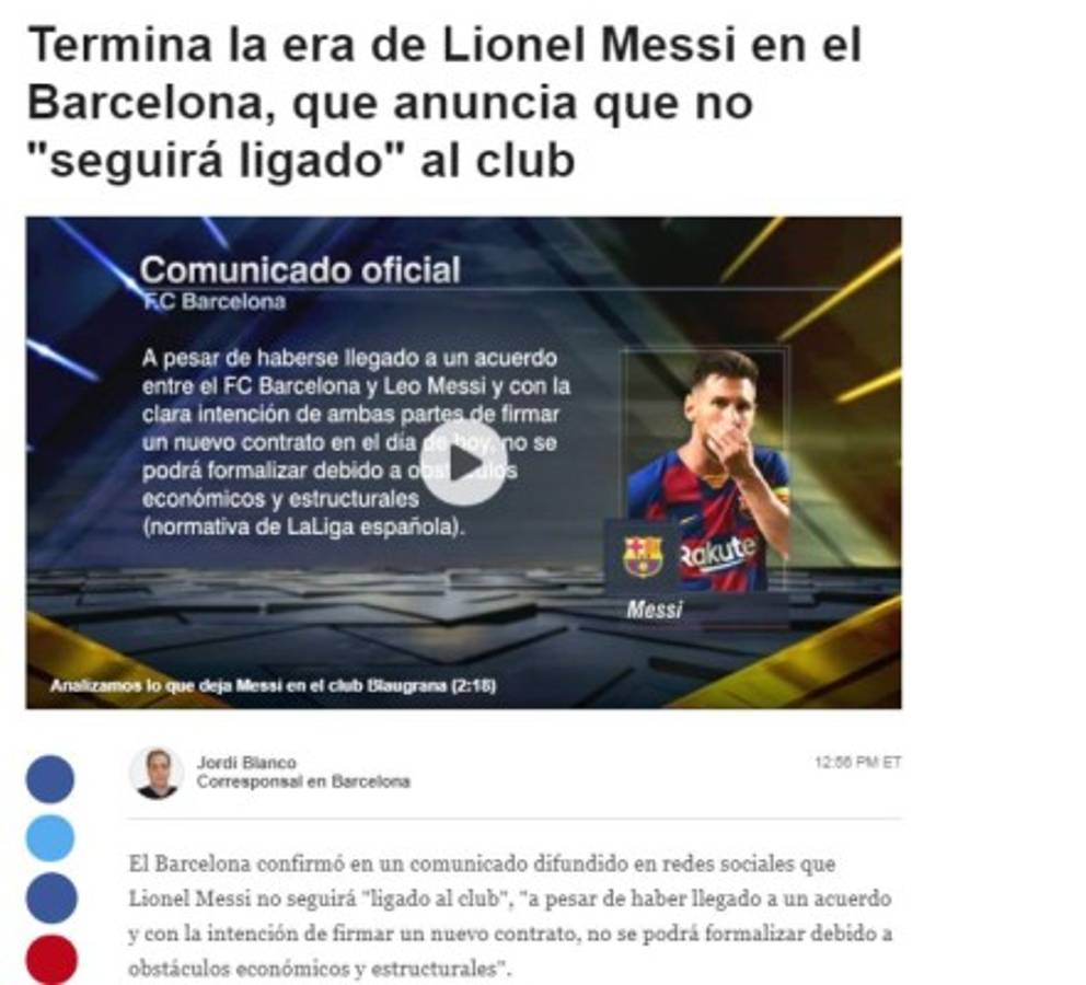 ¡Estalló un verdadero bombazo! Reacción de la prensa mundial ante la marcha de Messi del Barcelona
